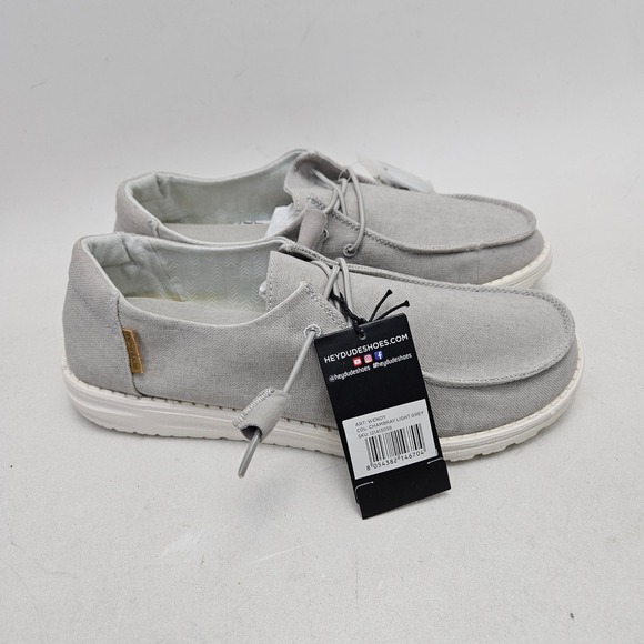 Hey Dude Wendy Light Grey Chambray Slip On Loafers Women Size 10 NEW - Picture 10 of 13